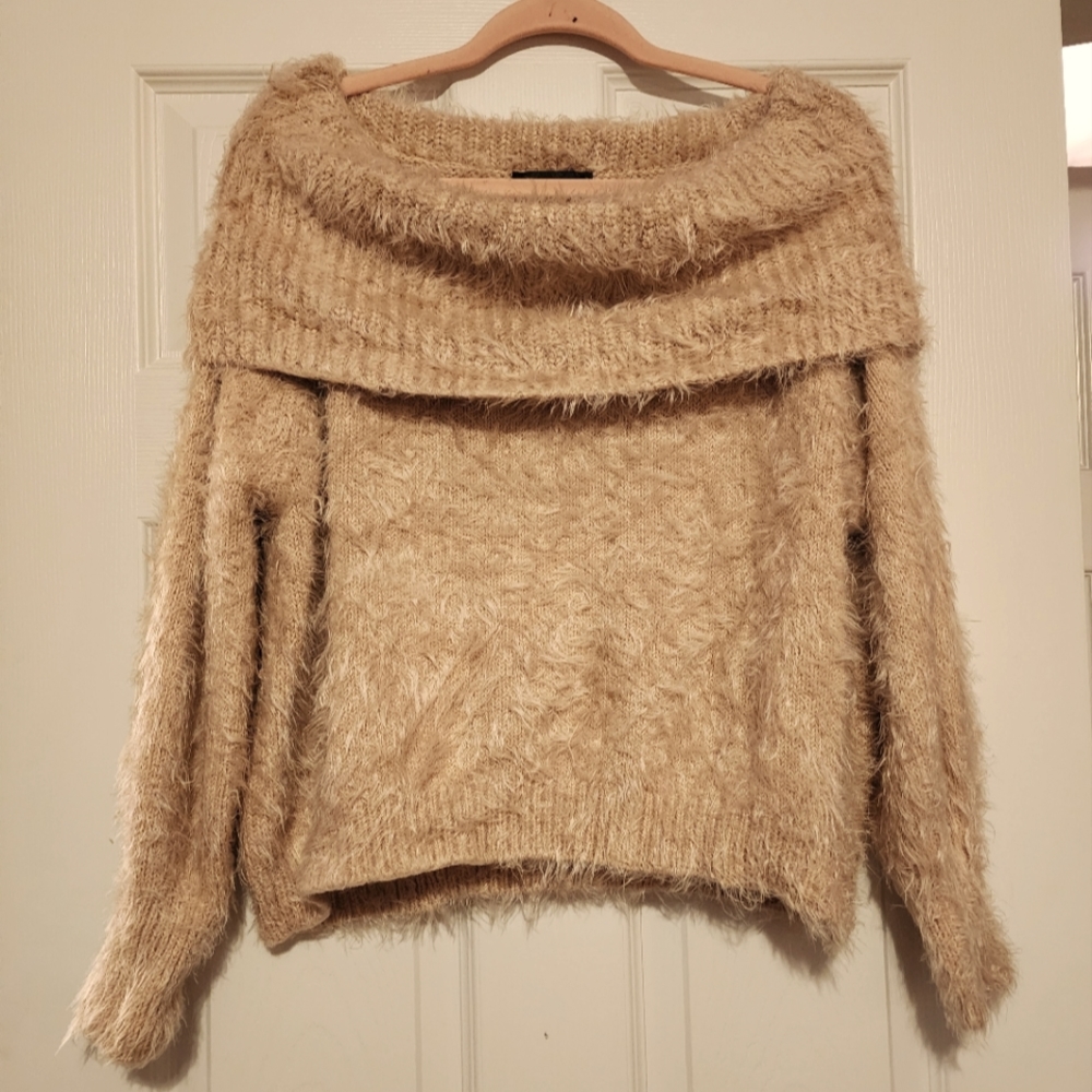 Express Off the Shoulder Ostrich Feather Sweater - Medium